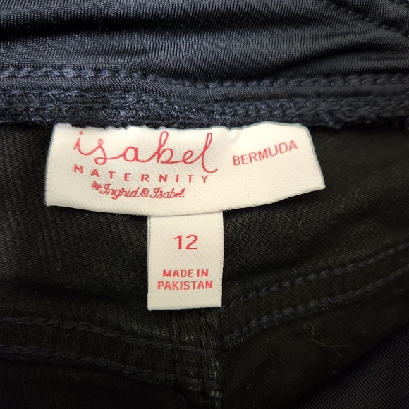 Isabel Maternity Bermuda Shorts Sz 12 Black Denim Crossover‎ Panel 9" Inseam Nwt - Picture 8 of 11